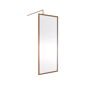 Nuie Full Outer Framed Wetroom Screen 800mm W x 1850mm H with Support Bar 8mm Glass - Brushed Bronze | Product Image
