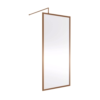 Nuie Full Outer Framed Wetroom Screen 900mm W x 1850mm H with Support Bar 8mm Glass - Brushed Bronze | Product Image