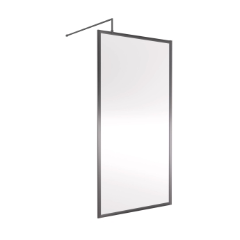 Nuie Full Outer Framed Wetroom Screen 1000mm W x 1850mm H with Support Bar 8mm Glass - Brushed Pewter | Product Image
