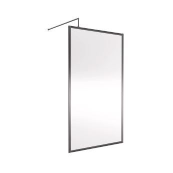 Nuie Full Outer Framed Wetroom Screen 1100mm W x 1850mm H with Support Bar 8mm Glass - Brushed Pewter | Product Image