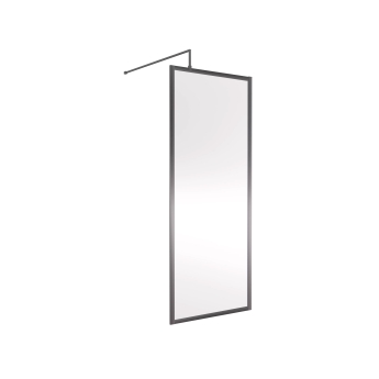 Nuie Full Outer Framed Wetroom Screen 760mm W x 1850mm H with Support Bar 8mm Glass - Brushed Pewter | Product Image