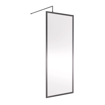 Nuie Full Outer Framed Wetroom Screen 800mm W x 1850mm H with Support Bar 8mm Glass - Brushed Pewter | Product Image