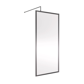 Nuie Full Outer Framed Wetroom Screen 900mm W x 1850mm H with Support Bar 8mm Glass - Brushed Pewter | Product Image