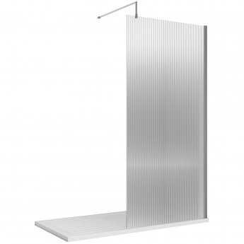 Nuie Fluted Wet Room Screen 1850mm High x 900mm Wide with Support Bar 8mm Glass - Polished Chrome
