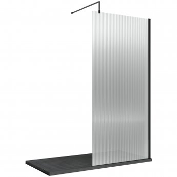 Nuie Fluted Black 1850mm Wet Room Glass Shower Screen