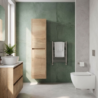 Havana Wall Hung 2-Door Tall Storage Unit 350mm Wide - Autumn Oak | Product Image