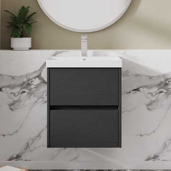 Havana Wall Hung 2-Drawer Vanity Unit with Basin 3 500mm Wide - Graphite Grey | Product Image