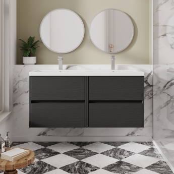 Havana Wall Hung 4-Drawer Vanity Unit with Double Polymarble Basin 1200mm Wide - Graphite Grey | Product Image