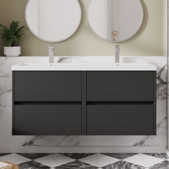 Havana Wall Hung 4-Drawer Vanity Unit with Double Polymarble Basin 1200mm Wide - Graphite Grey | Product Image