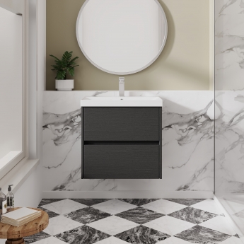 Havana Wall Hung 2-Drawer Vanity Unit with Basin 3 600mm Wide - Graphite Grey