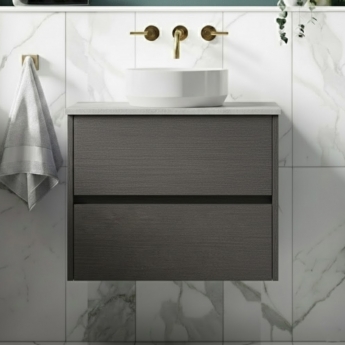 Havana Wall Hung 2-Drawer Vanity Unit with Bellato Grey Worktop 600mm Wide - Graphite Grey