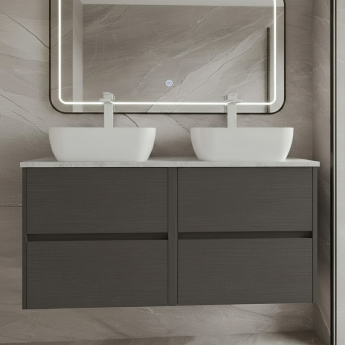 Havana Wall Hung 4-Drawer Vanity Unit with Bellato Grey Worktop 1200mm Wide - Graphite Grey Woodgrain | Product Image