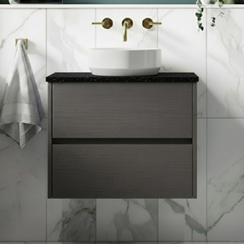 Havana Wall Hung 2-Drawer Vanity Unit with Sparkling Black Worktop 600mm Wide - Graphite Grey