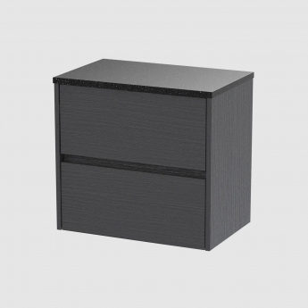 Havana Wall Hung 2-Drawer Vanity Unit with Sparkling Black Worktop 600mm Wide - Graphite Grey
