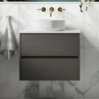 Havana Wall Hung 2-Drawer Vanity Unit with Sparkling White Worktop 600mm Wide - Graphite Grey