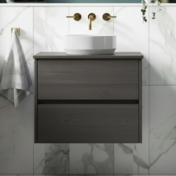 Havana Wall Hung 2-Drawer Vanity Unit with Worktop 600mm Wide - Graphite Grey