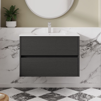 Havana Wall Hung 2-Drawer Vanity Unit with Basin 2 800mm Wide - Graphite Grey | Product Image