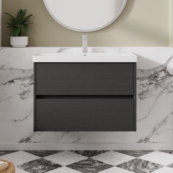 Havana Wall Hung 2-Drawer Vanity Unit with Basin 3 800mm Wide - Graphite Grey | Product Image