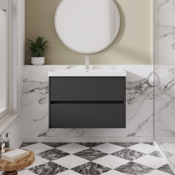 Havana Wall Hung 2-Drawer Vanity Unit with Basin 3 800mm Wide - Graphite Grey | Product Image