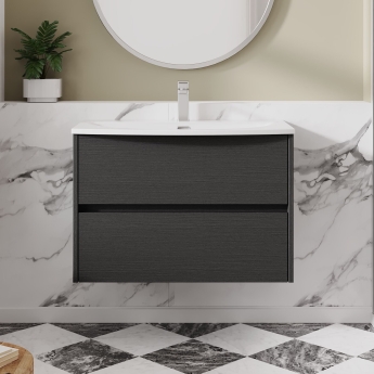 Havana Wall Hung 2-Drawer Vanity Unit with Basin 4 800mm Wide - Graphite Grey | Product Image