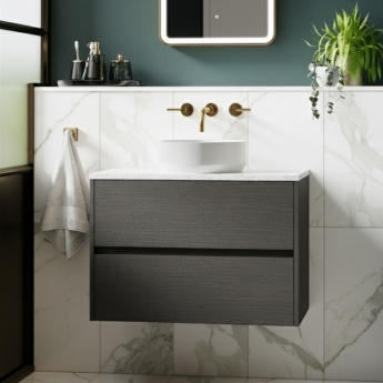 Havana Wall Hung 2-Drawer Vanity Unit with Sparkling White Worktop 800mm Wide - Graphite Grey