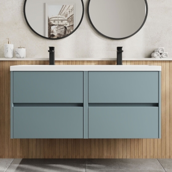 Havana Wall Hung 4-Drawer Vanity Unit with Double Polymarble Basin 1200mm Wide - Coastal Grey | Product Image