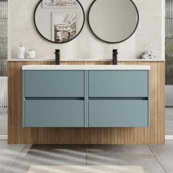 Havana Wall Hung 4-Drawer Vanity Unit with Double Polymarble Basin 1200mm Wide - Coastal Grey | Product Image