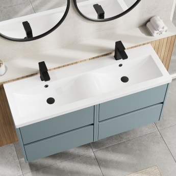 Havana Wall Hung 4-Drawer Vanity Unit with Double Ceramic Basin 1200mm Wide - Coastal Grey | Product Image