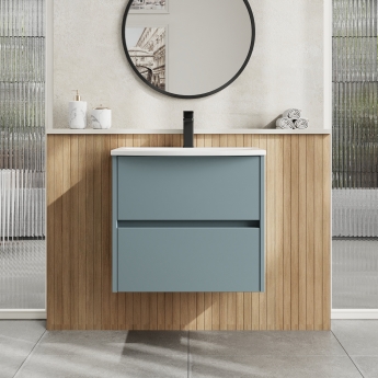 Havana Wall Hung 2-Drawer Vanity Unit with Basin 4 600mm Wide - Coastal Grey
