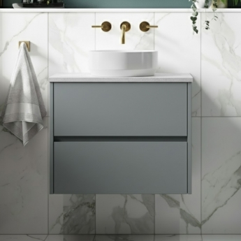 Havana Wall Hung 2-Drawer Vanity Unit with Bellato Grey Worktop 600mm Wide - Coastal Grey