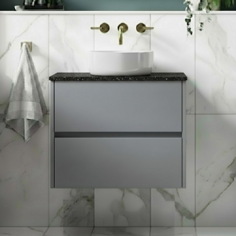 Havana Wall Hung 2-Drawer Vanity Unit with Sparkling Black Worktop 600mm Wide - Coastal Grey