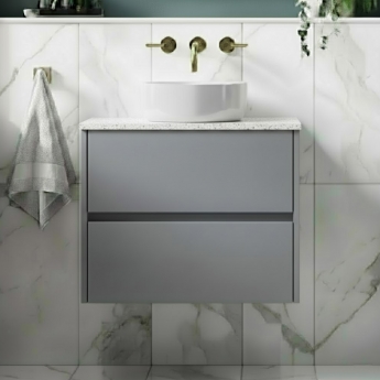Havana Wall Hung 2-Drawer Vanity Unit with Sparkling White Worktop 600mm Wide - Coastal Grey