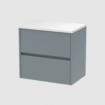 Havana Wall Hung 2-Drawer Vanity Unit with Sparkling White Worktop 600mm Wide - Coastal Grey