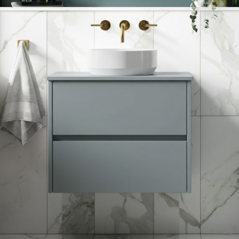 Havana Wall Hung 2-Drawer Vanity Unit with Worktop 600mm Wide - Coastal Grey