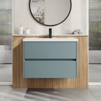 Havana Wall Hung 2-Drawer Vanity Unit with Basin 1 800mm Wide - Coastal Grey | Product Image