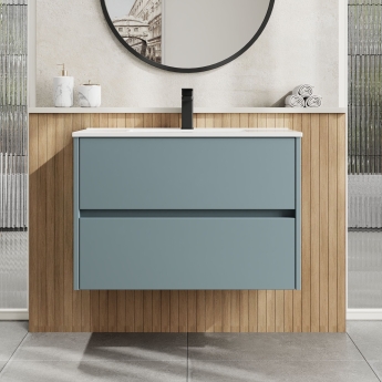 Havana Wall Hung 2-Drawer Vanity Unit with Basin 2 800mm Wide - Coastal Grey | Product Image
