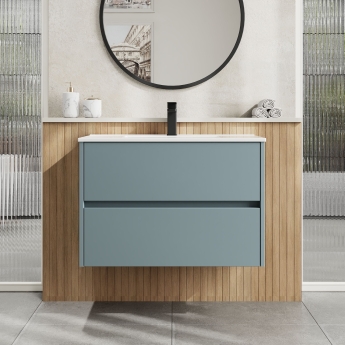 Havana Wall Hung 2-Drawer Vanity Unit with Basin 2 800mm Wide - Coastal Grey | Product Image