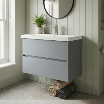 Havana Wall Hung 2-Drawer Vanity Unit with Basin 3 800mm Wide - Coastal Grey