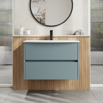 Havana Wall Hung 2-Drawer Vanity Unit with Basin 4 800mm Wide - Coastal Grey | Product Image