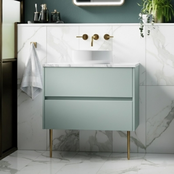 Havana Wall Hung 2-Drawer Vanity Unit with Carrera Marble Worktop 800mm Wide - Coastal Grey | Product Image