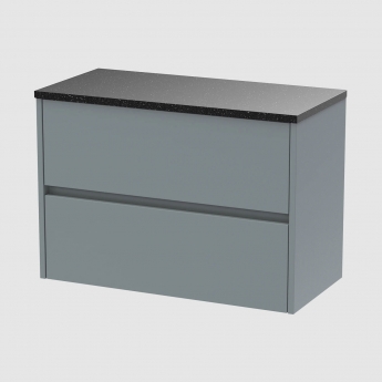 Havana Wall Hung 2-Drawer Vanity Unit with Sparkling Black Worktop 800mm Wide - Coastal Grey