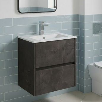 Havana Wall Hung 2-Drawer Vanity Unit with Basin 2 500mm Wide - Metallic Slate