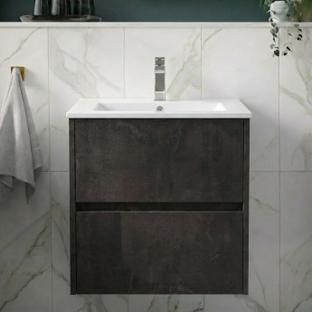 Havana Wall Hung 2-Drawer Vanity Unit with Basin 2 600mm Wide - Metallic Slate