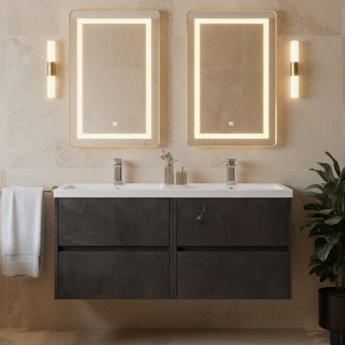 Havana Wall Hung 4-Drawer Vanity Unit with Double Polymarble Basin 1200mm Wide - Metallic Slate