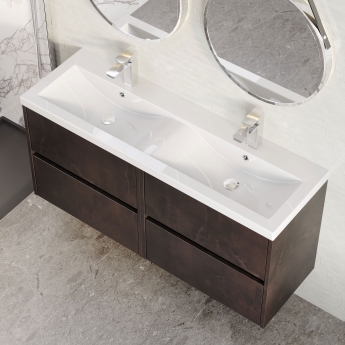 Havana Wall Hung 4-Drawer Vanity Unit with Double Polymarble Basin 1200mm Wide - Metallic Slate | Product Image
