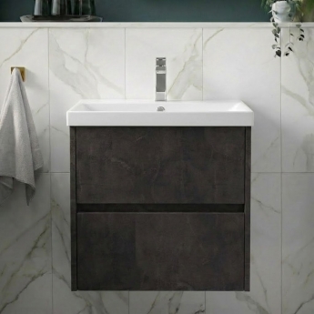 Havana Wall Hung 2-Drawer Vanity Unit with Basin 3 600mm Wide - Metallic Slate