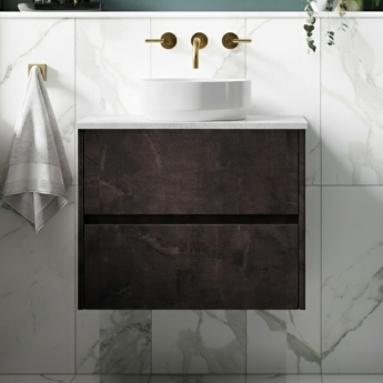 Havana Wall Hung 2-Drawer Vanity Unit with Bellato Grey Worktop 600mm Wide - Metallic Slate