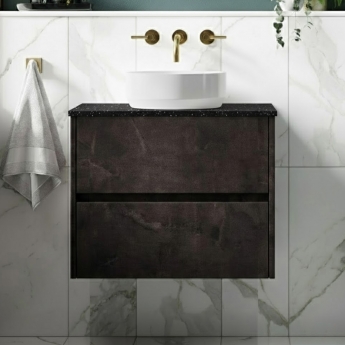Havana Wall Hung 2-Drawer Vanity Unit with Sparkling Black Worktop 600mm Wide - Metallic Slate