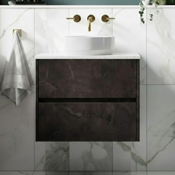 Havana Wall Hung 2-Drawer Vanity Unit with Sparkling White Worktop 600mm Wide - Metallic Slate