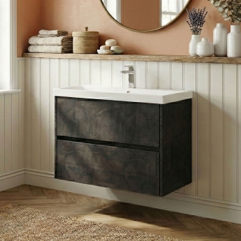 Havana Wall Hung 2-Drawer Vanity Unit with Basin 3 800mm Wide - Metallic Slate